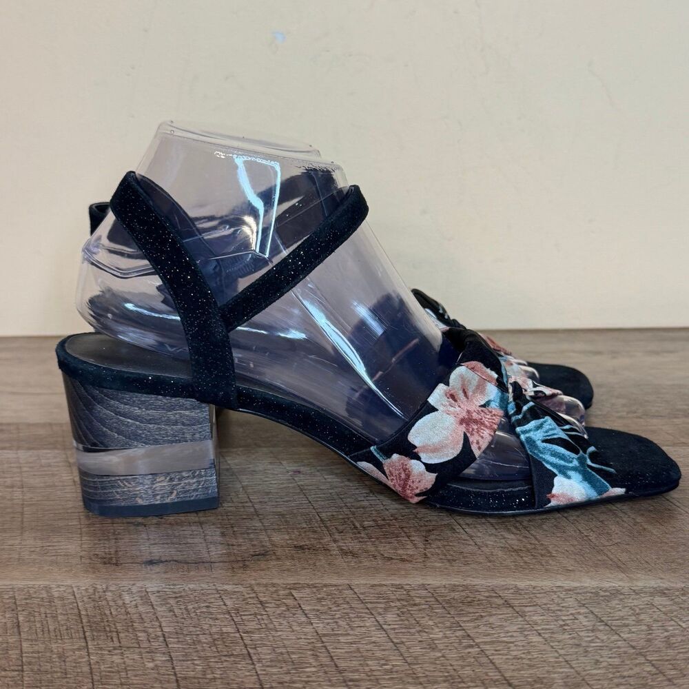 VANELI size 8.5N Liko Block Heels Sandal In Black/multi Flower shoes narrow - Picture 4 of 7